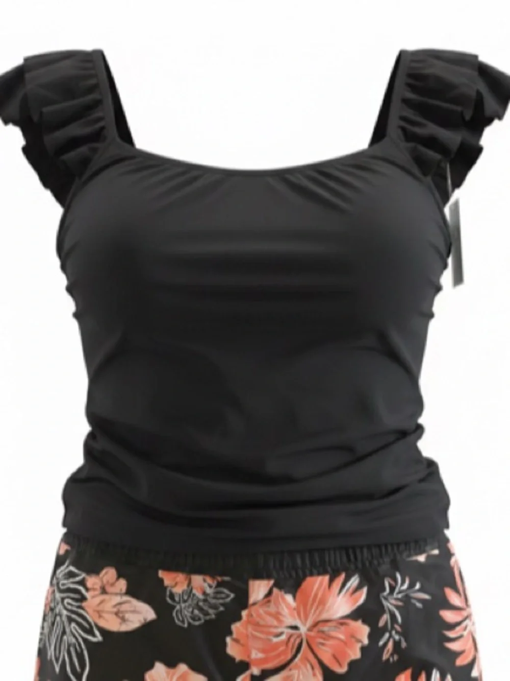 NWT- large Black Ruffle Strap Tank Top & matching floral short boy short bottom